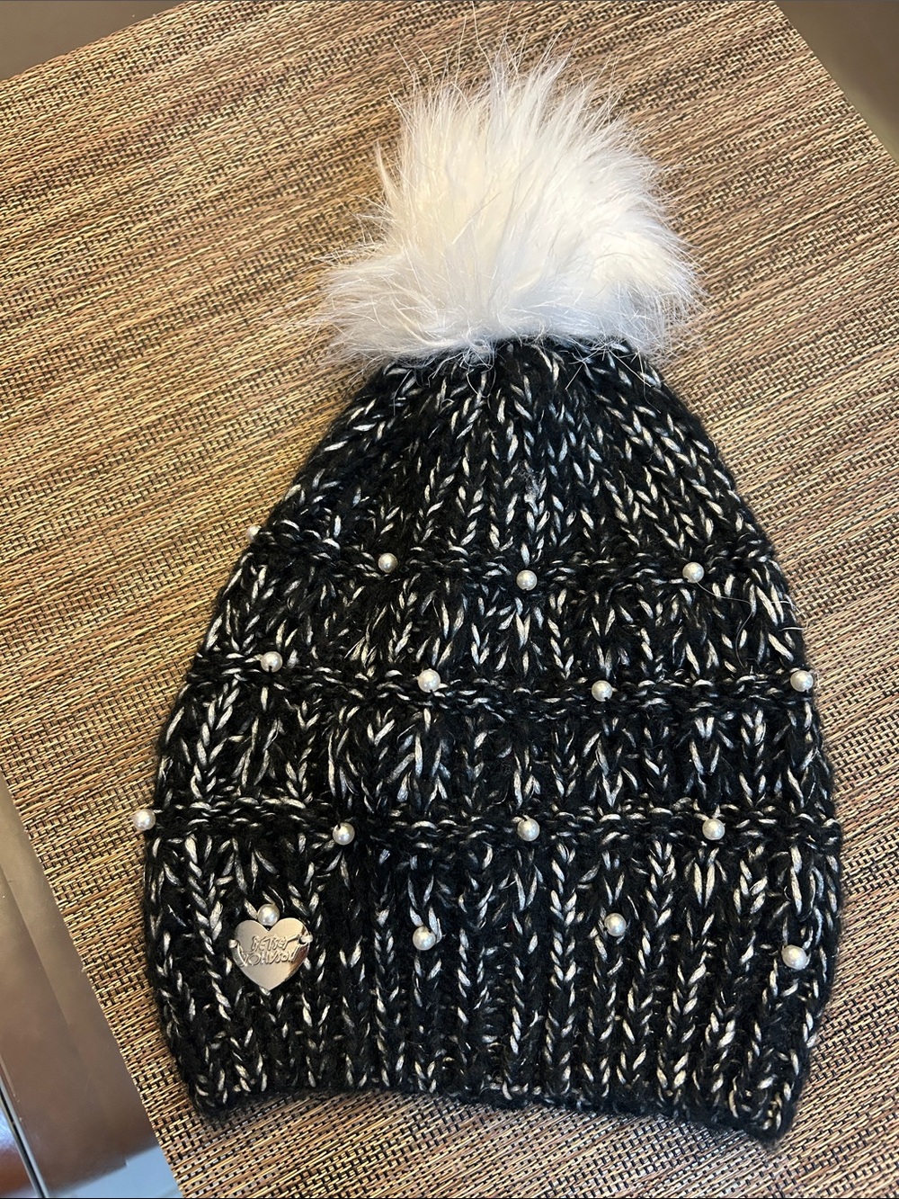 Betsey Johnson Gray Knit Bling Sequin Beanie Hat